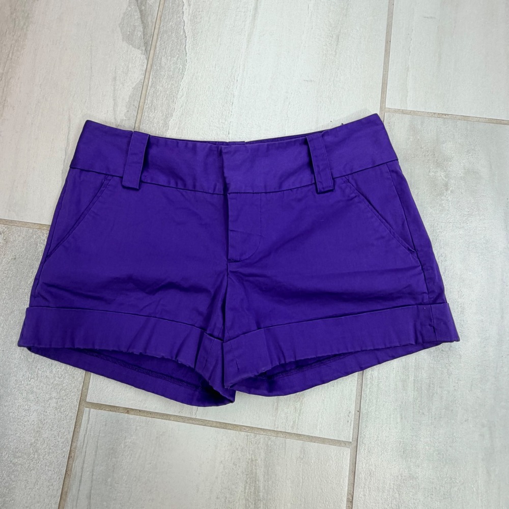 Alice + Olivia Purple Cuffed Mini Shorts Low Rise Size S Royal Purple Cotton